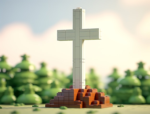 Free photo 3d rendering of cross on top of rocks