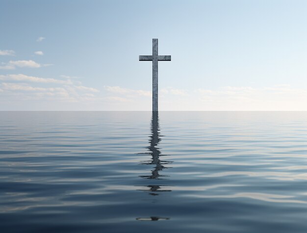 3d rendering of cross above water