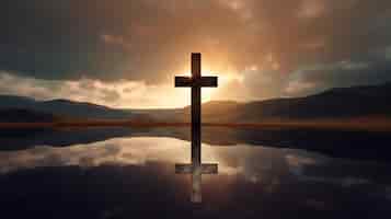 Free photo 3d rendering of cross above water