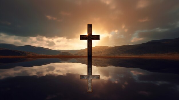 3d rendering of cross above water