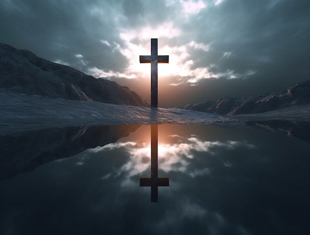 3d rendering of cross above water