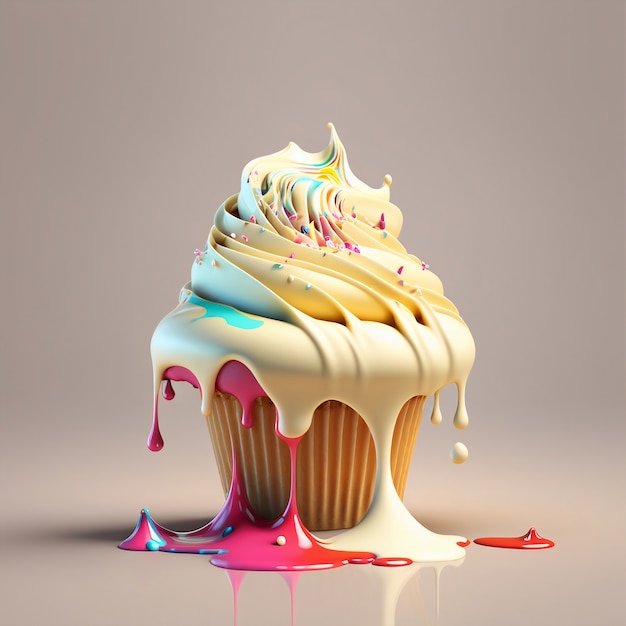 3d rendering of cupcake melting