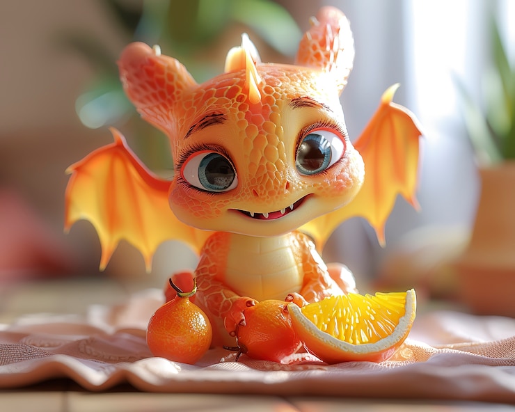 Бесплатный Фотография 3d-рендеринг милого мультфильма о драконе