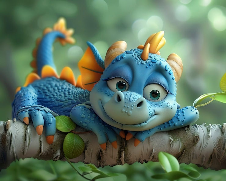 Бесплатный Фотография 3d-рендеринг милого мультфильма о драконе
