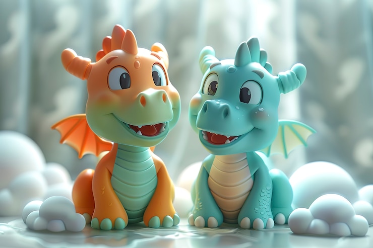 Бесплатный Фотография 3d-рендеринг милого мультфильма о драконе