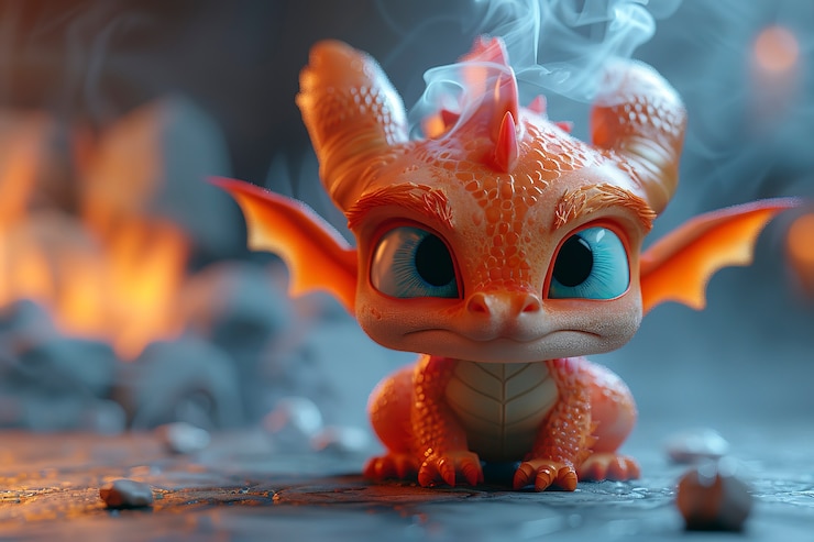 Free Photo 3d rendering of cute cartoon dragon