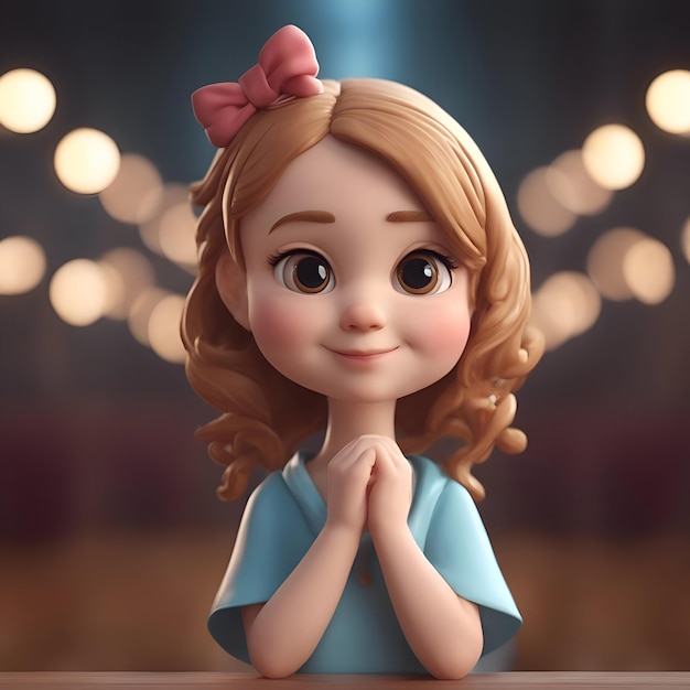 Free photo 3d rendering of a cute little girl in a blue dress