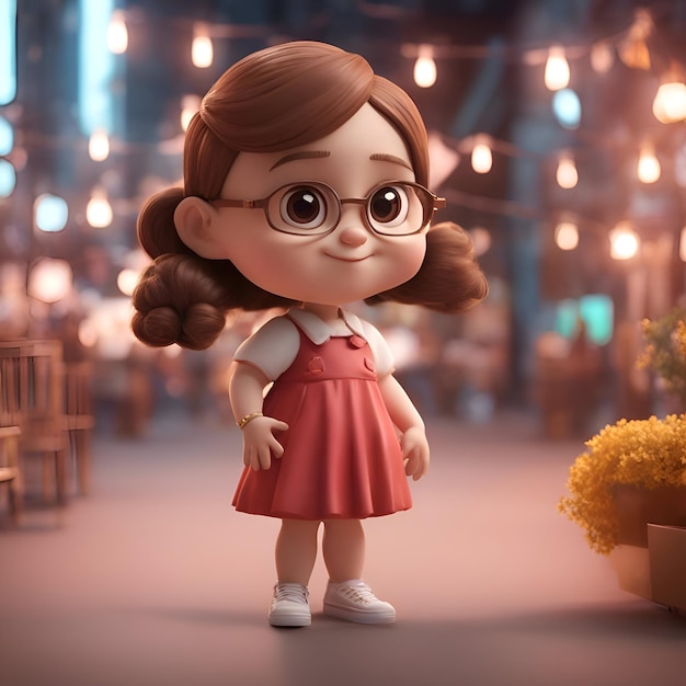 Free photo 3d rendering of a cute little girl in a red skirt