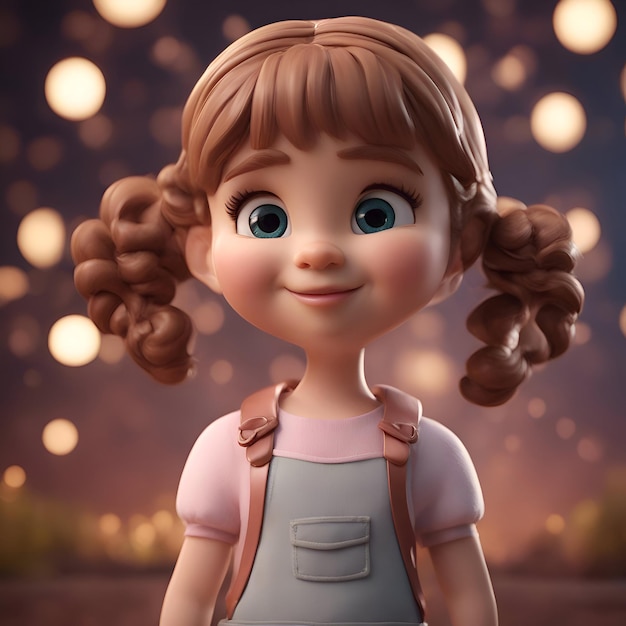 Free photo 3d rendering of a cute little girl with a backpack in the evening