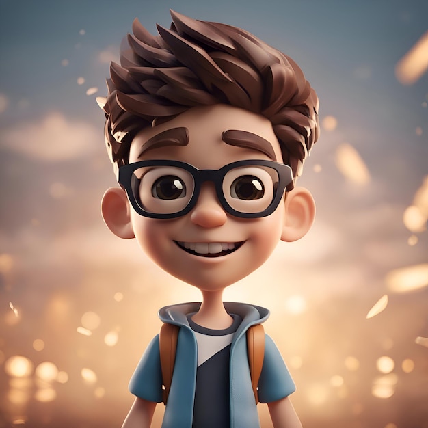 Free photo 3d rendering of a cute schoolboy with glasses and a backpack