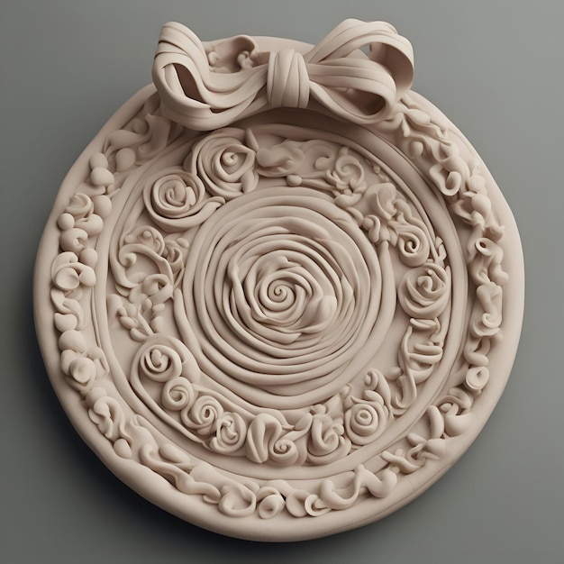 Free photo 3d rendering of a decorative plate with floral pattern on a gray background