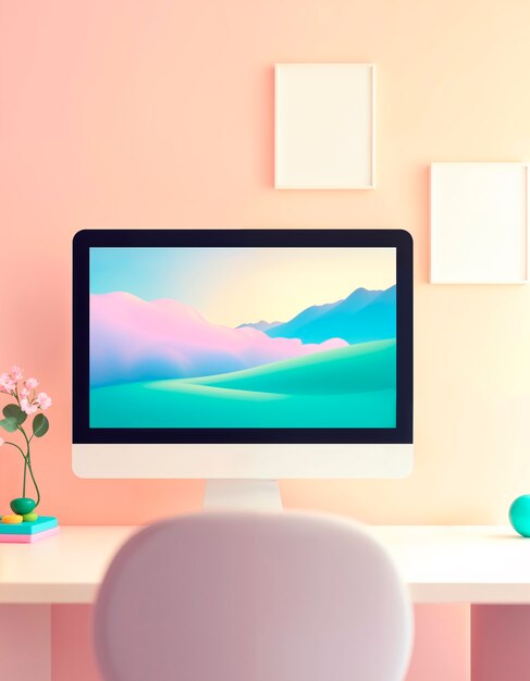 책상 컴퓨터 일러스트레이션의 3D 렌더링