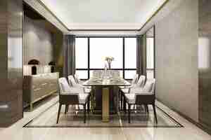 Free photo 3d rendering dining set in modern luxury dining room