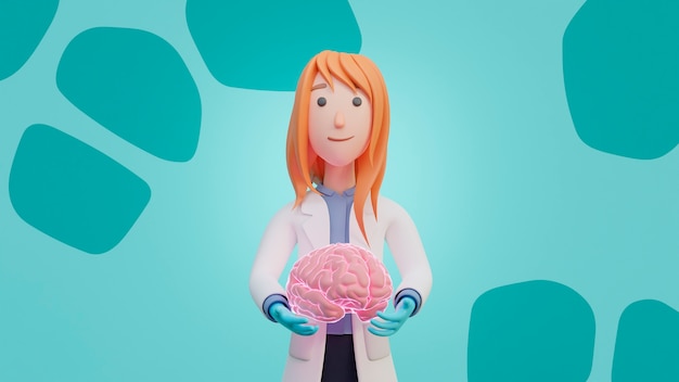 3d rendering of doctor holding brain