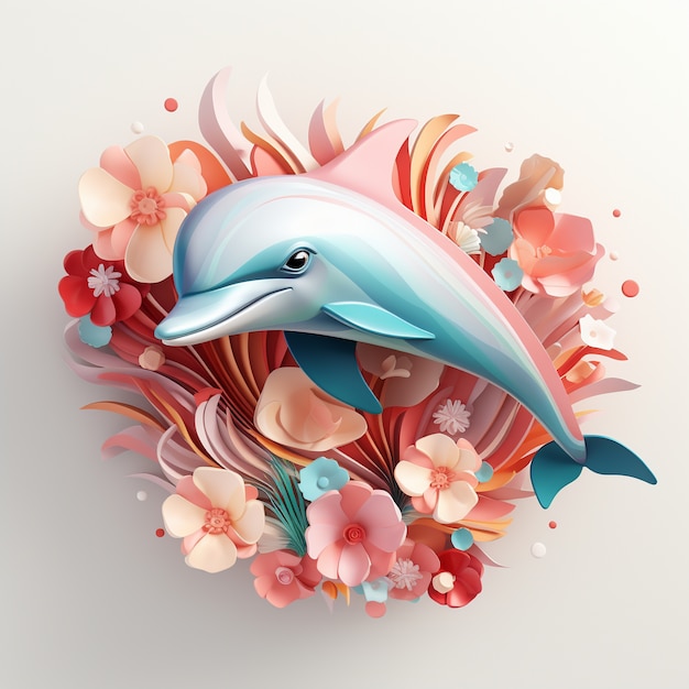 Rendering 3D di un delfino che nuota