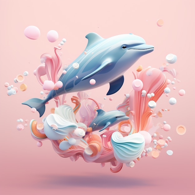 Free photo 3d rendering of dolphins swimming