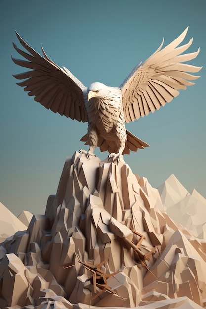 Free photo 3d rendering of eagle over mountain