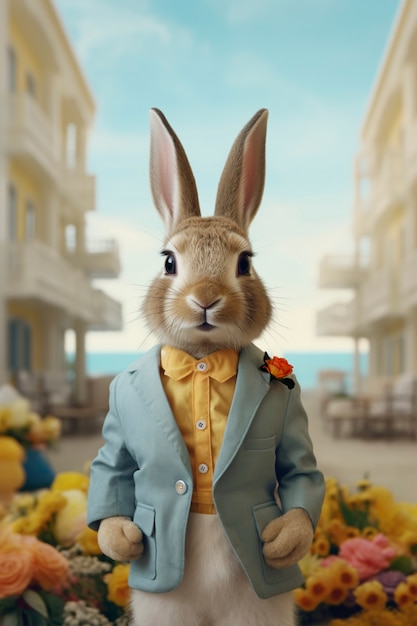 Free photo 3d rendering of easter bunny dressed up