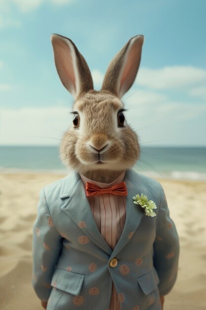 3d rendering of easter bunny dressed up