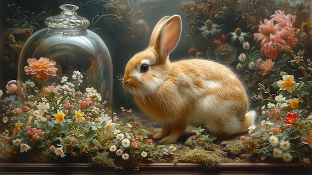 3d rendering of easter bunny painting in dark ages