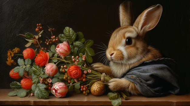 Free photo 3d rendering of easter bunny painting in dark ages