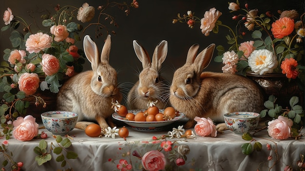 Free photo 3d rendering of easter bunny painting in dark ages