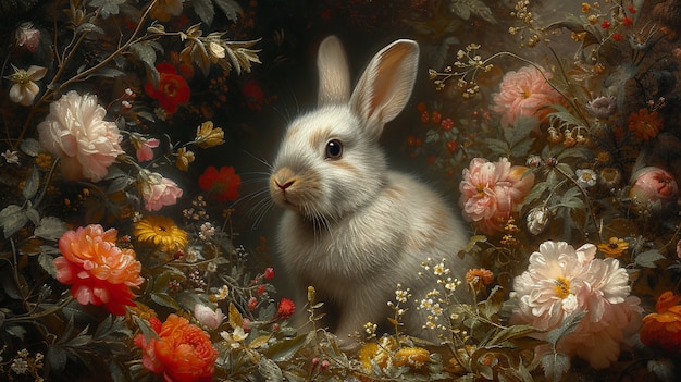 Free photo 3d rendering of easter bunny painting in dark ages