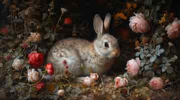Free photo 3d rendering of easter bunny painting in dark ages