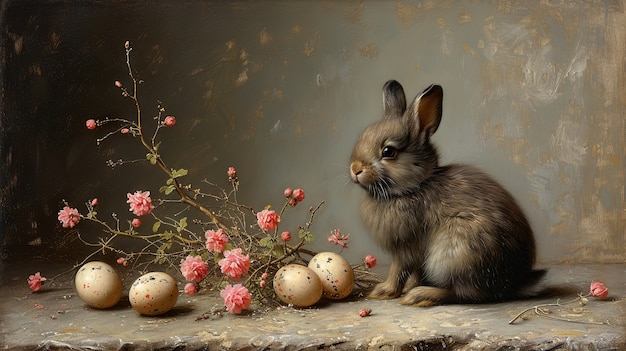 Free photo 3d rendering of easter bunny painting in dark ages