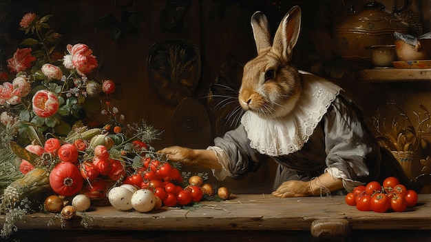 3d rendering of easter bunny painting  in dark ages