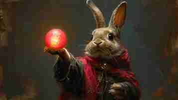 Free photo 3d rendering of easter bunny painting  in dark ages