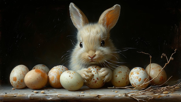 Free photo 3d rendering of easter bunny painting  in dark ages