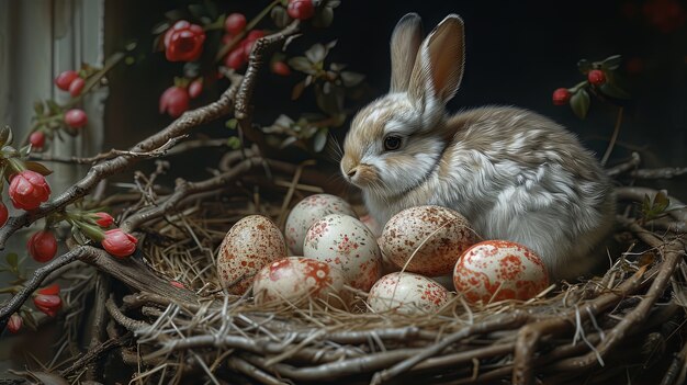 어두운 시대의 부활절 토끼 그림의 3D 렌더링