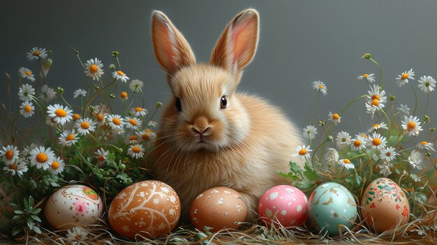 3d rendering of easter bunny painting  in dark ages