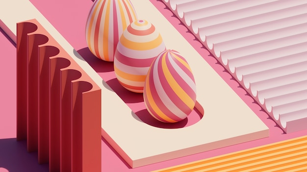 Foto gratuita rappresentazione 3d delle uova decorative di pasqua