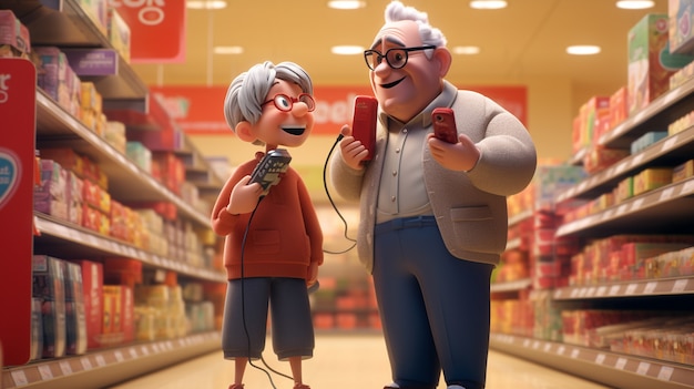 Free photo 3d rendering of elder people in supermarket