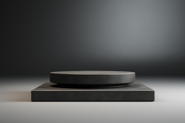 3D rendering of empty round black stone podium for product display studio background