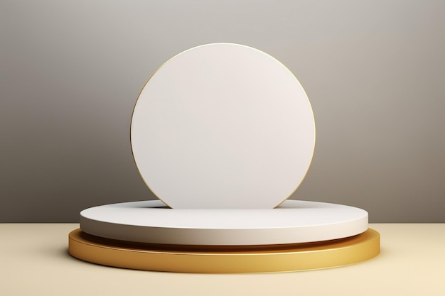 Free photo 3d rendering of empty round white and golden podium for product display studio background