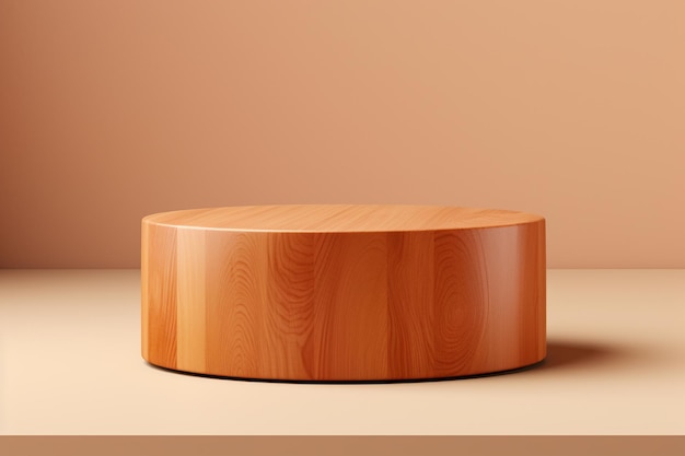 3D rendering of empty round wooden podium for product display