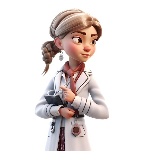3D rendering of a female doctor with a stethoscope around her neck