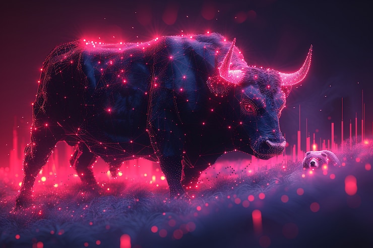 Free Photo 3d rendering of financial neon bull