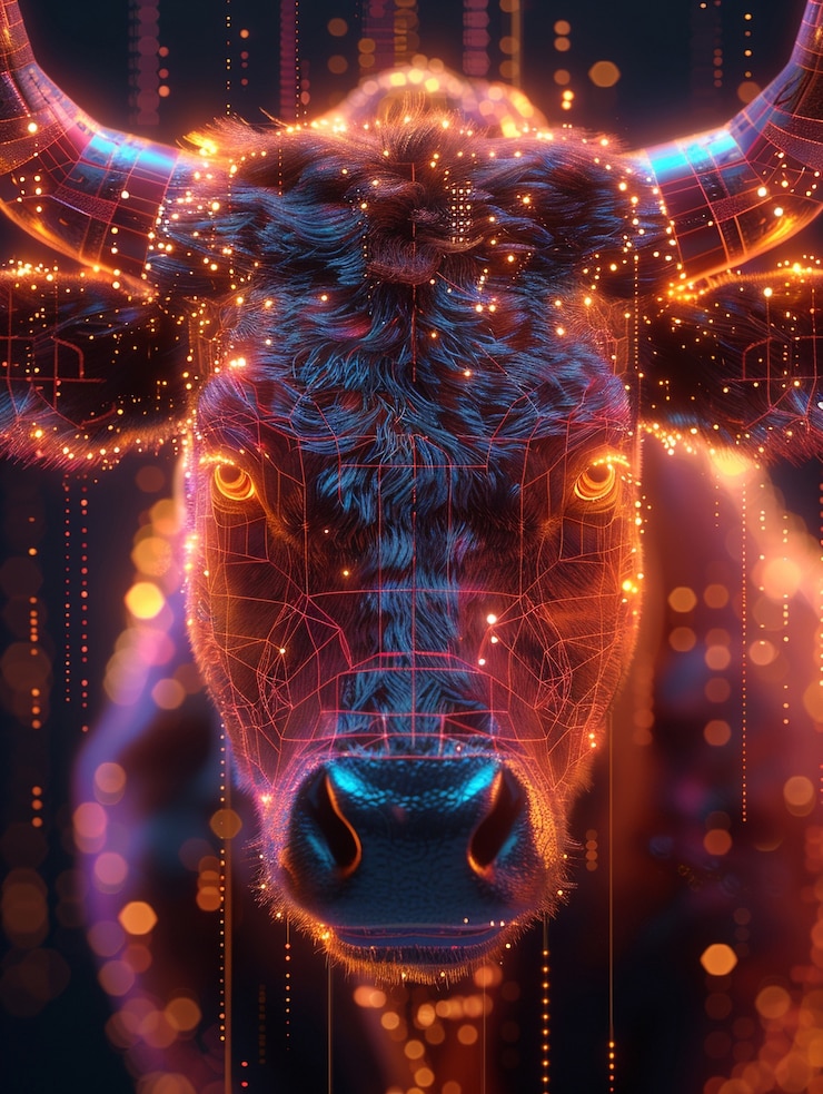 Free Photo 3d rendering of financial neon bull