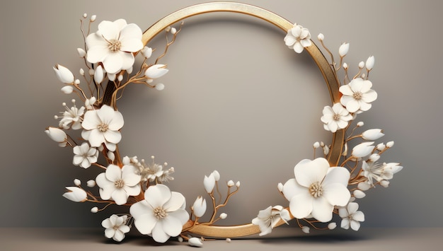 Free photo 3d rendering of flowers decorated  frame