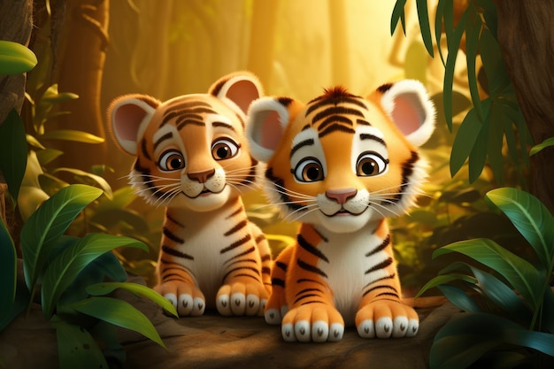 Free photo 3d rendering of forest tiger