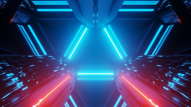 Free photo 3d rendering of a futuristic background with geometric shapes and colorful neon lights