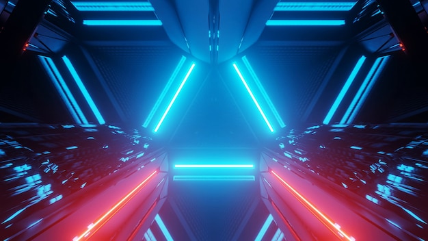 Free Photo 3d rendering of a futuristic background with geometric shapes and colorful neon lights