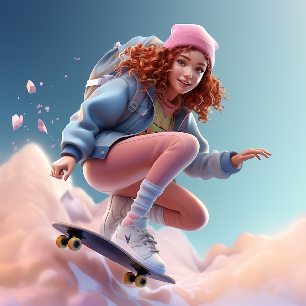 3d rendering of girl on skateboard