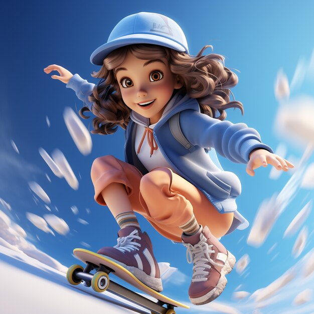 3d rendering of girl on skateboard