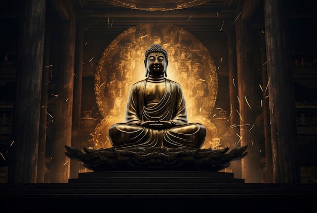 Free photo 3d rendering of golden buddha statue