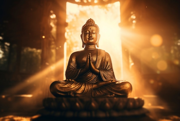 Free photo 3d rendering of golden buddha statue